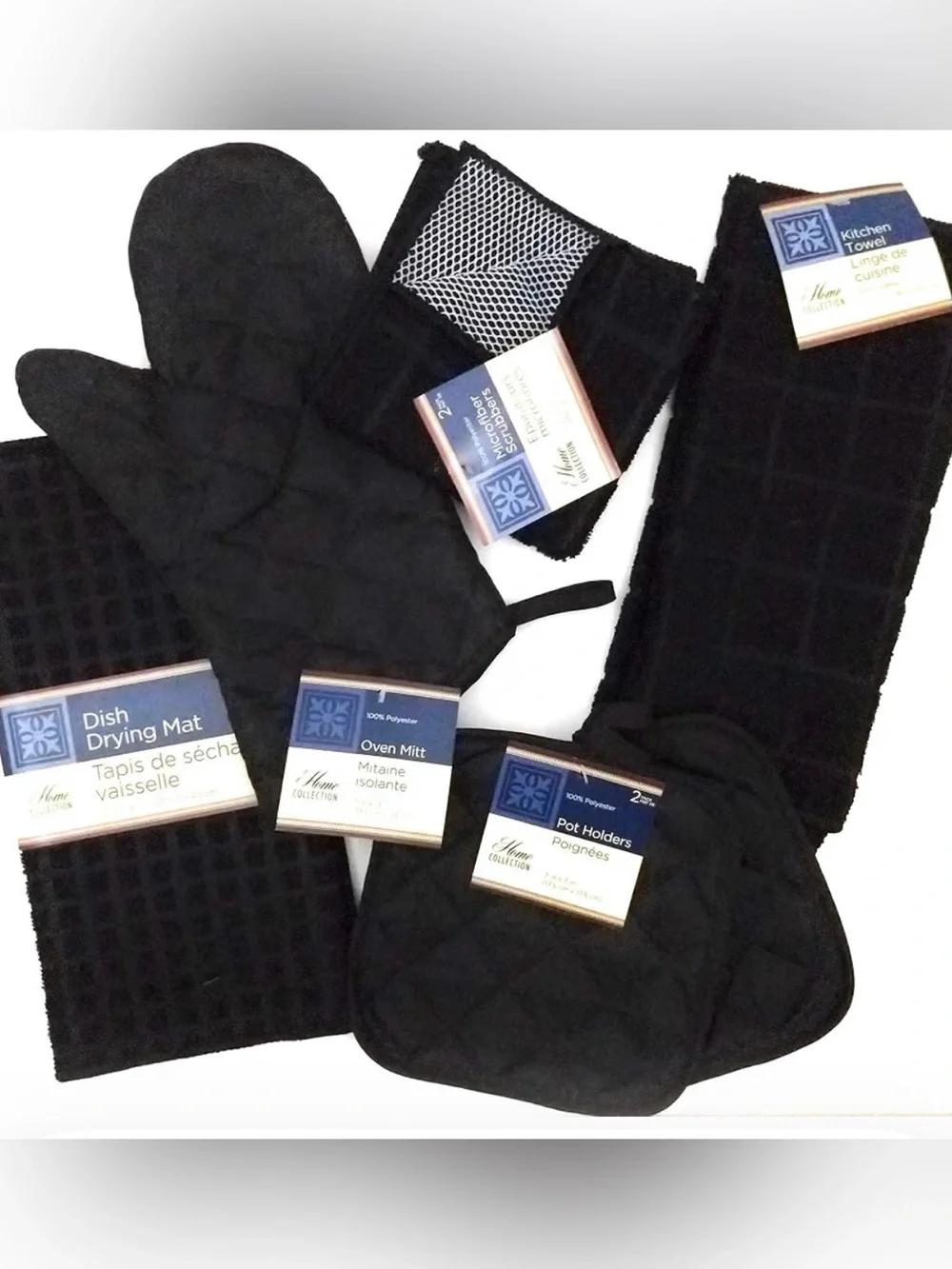 Kitchen Towel Set with 2 Quilted Pot Holders, Oven Mitt, Dish Towel, Dish Drying